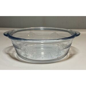 Vintage Fire King Clear Blue Glass Ornate Philbe Casserole Dish 5" No Lid